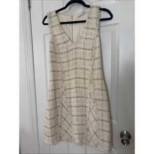 Ramy Brook Ivory Tweed Mini Dress with Metallic Thread Size 10